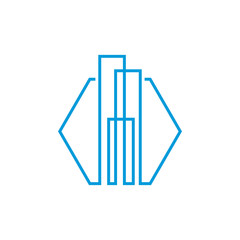 Modern line art City logo template. City skyline line art vector illustration