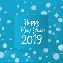 Happy new year 2019 creative text design with winter layout with snowflakes in blue colors. Vector template for your design.