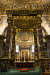 Fototapeta na wymiar The Golden Decorated Interior of the Basilica of Santa Maria Maggiore.