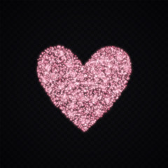Pink gold glitter vector heart on dark transparent background