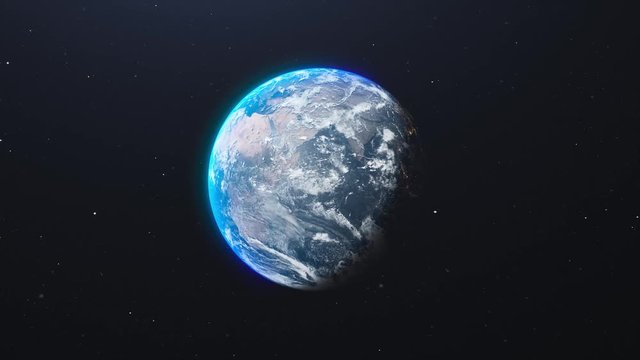 Rotate around Planet Earth. Day and night changing cycle. World globe
