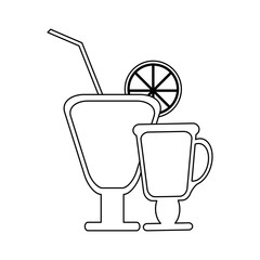 Cocktail cups with straw and orange in black and white