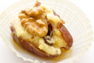 Dates with mascarpone cheese and walnuts