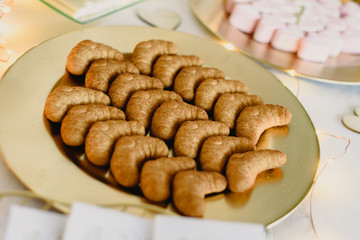 Candy bar beautifully decorated with sweets in a vintage event.