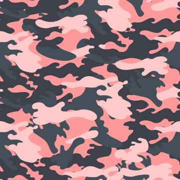 Camouflage seamless pattern. Classic clothing style with pink. Vetor background.