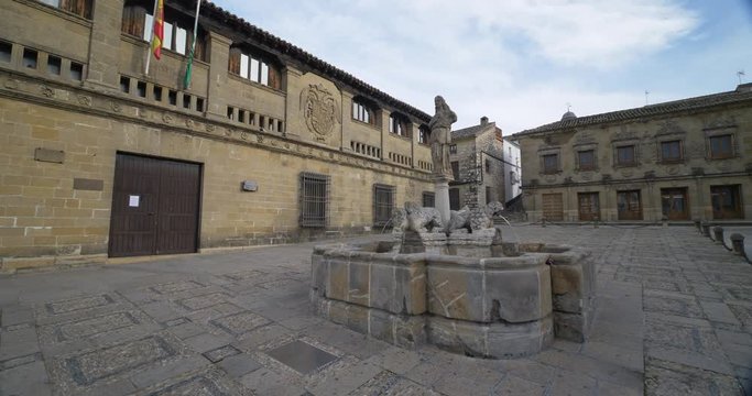 Lion fountain in the Populo square in Baeza Jaen Spain