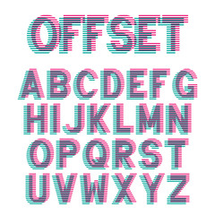 Decorative alphabet letters with Offset Printing effect.