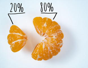 small and big slices of vivid yellow mandarine