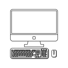 Computer with keyboard and mouse in black and white