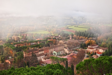Brisighella, Ravenna, Emilia-Romagna, Italy: landscape on a foggy autumn morning