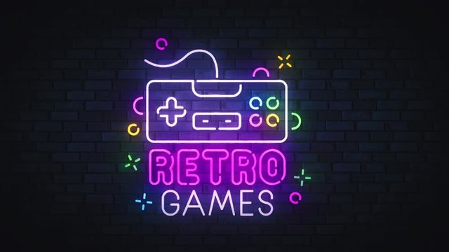 Retro Game neon sign, Game console, bright signboard, light movie