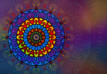 Abstract mandala graphic design and watercolor digital art painting for ancient geometric concept background