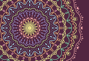 Abstract mandala graphic design and watercolor digital art painting for ancient geometric concept background