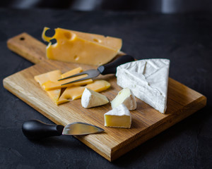 cheese board assorted  (cheese composition). top view. copy space
