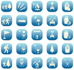 Set of travel and camping equipment icons