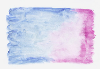 Obraz premium Dark blue and pink mixed two-tone watercolor horizontal gradient background. It's useful for greeting cards, valentines, letters. Abstract handicraft pattern.