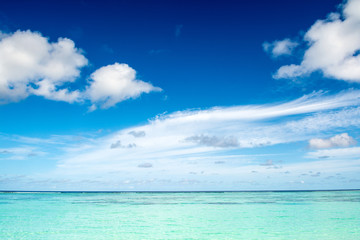 Beautiful landscape of clear turquoise Indian ocean, Maldives islands