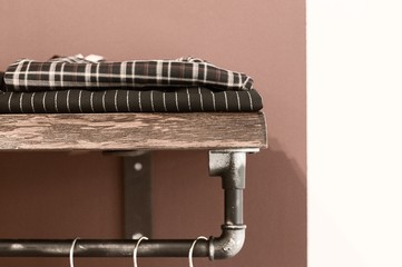 Clothes on a wooden shelf (Pesaro, Italy, Europe)