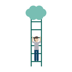 Businessman climbing ladder to cloud