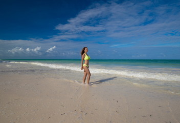 Zanzibar, woman, yellow bikini, sexy