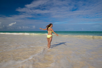 Zanzibar, woman, yellow bikini, sexy