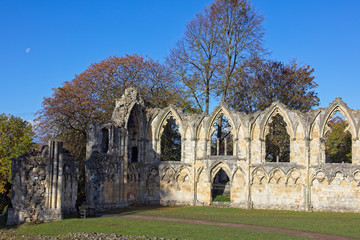Fototapeta na wymiar The ruins of the Abbey of St Mary, York, England, UK.