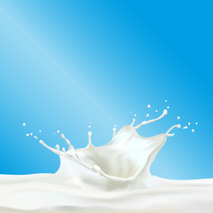splash of milk isolated on blue background