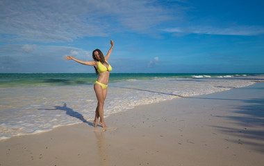 Zanzibar, woman, yellow bikini, sexy