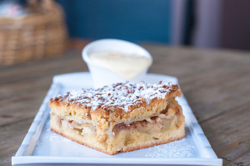 Apple pie with custard sauce