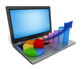 laptop and business finance graph 3d illustration