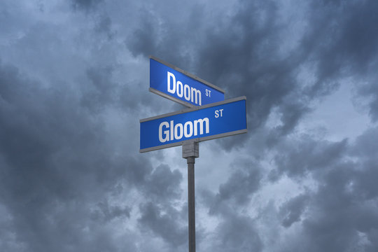 3D Illustration of a street sign_doom and gloom streets