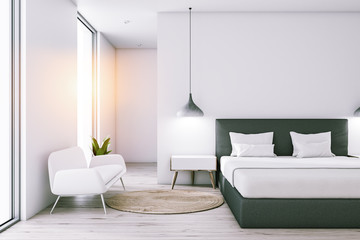 White bedroom with sofa