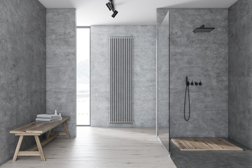 Gray bathroom with shower