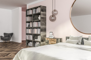 Pink and white master bedroom corner