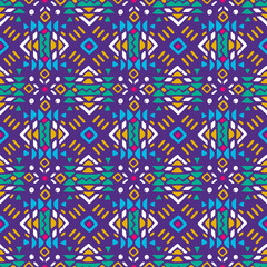 Aztec style seamless geometry pattern with tribal ornament. Ornamental ethnic background collection. Use for fabric prints, surface textures, cloth design, wrapping. EPS 10 vector illustration.