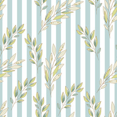 Vector background. Exotic plants on a striped background. Vintage style.