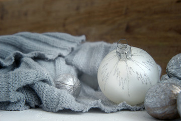 Christmas background with ball and walnuts