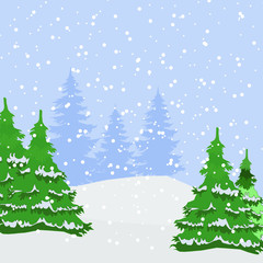 Green trees in the winter forest
