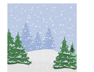 Green trees in the winter forest
