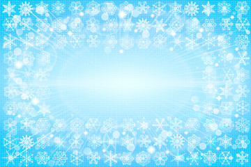 Blue winter background with snowflakes and place for text.