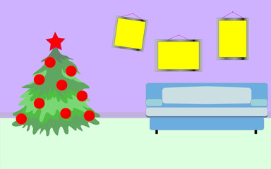 living room interior with christmas tree
