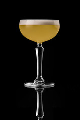 Cocktail on black background menu layout restaurant bar vodka wiskey tonic orange yellow studio