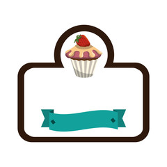 delicious cupcake sweet frame and ribbon