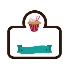 delicious cupcake sweet frame and ribbon