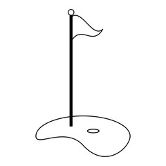 Golf playfield flag and hole in black and white