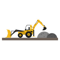 Obraz na płótnie Canvas Backhoe and gravel on construction zone