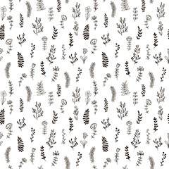 seamless pattern of hand-drawn plants.