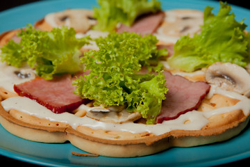 ham wafers for breakfast on a black background