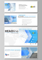 Fototapeta na wymiar Social media and email headers, modern banners. Business templates. Vector layouts in popular sizes. Blue color abstract infographic background with lines, symbols, charts, diagrams, other elements.