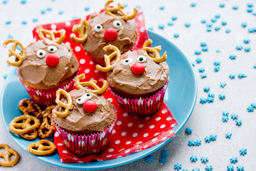 Funny christmas reindeer cupcakes delicious gift for kids for xmas new year holidays